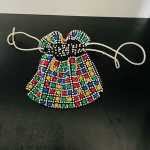 Vintage Beaded Candy Dot Drawstring Purse – Colorful Retro Charm!